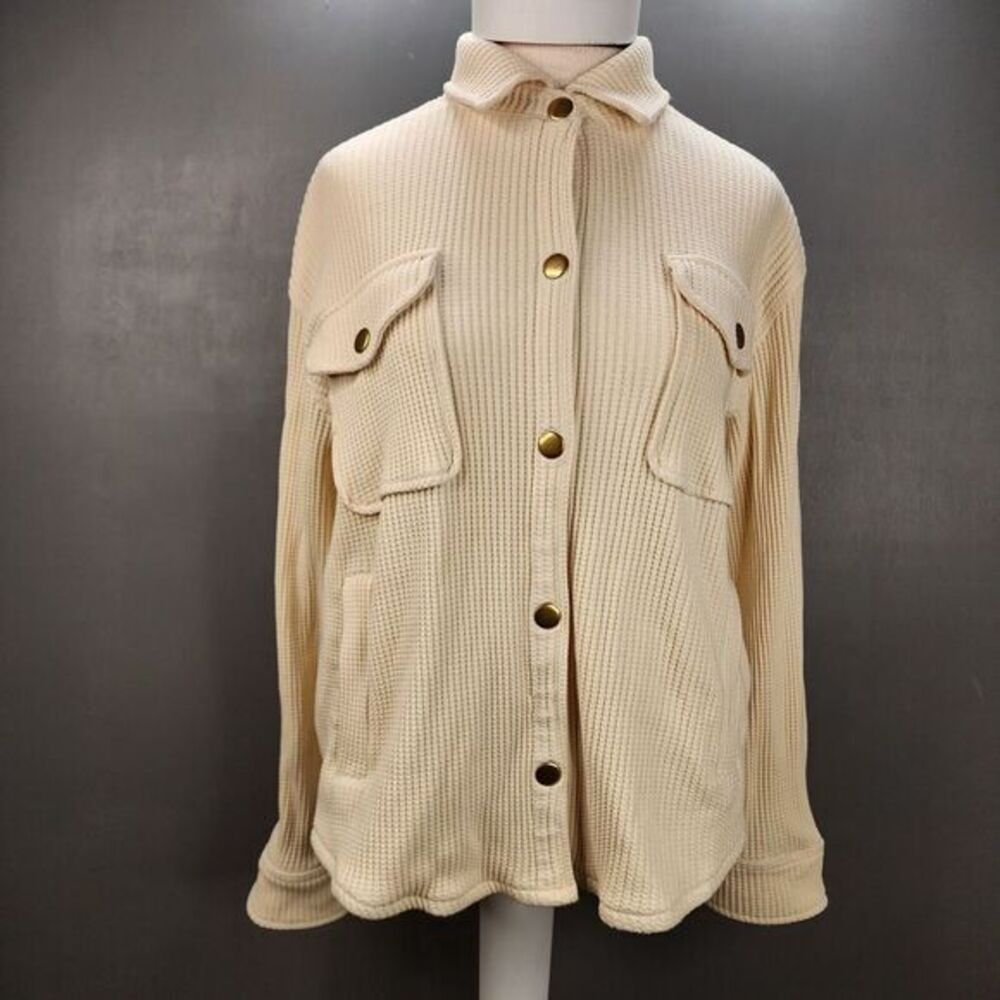 J. Crew Women's Shirt Jacket Size Small Waffle Cream Gold‎ Snap Front Pockets